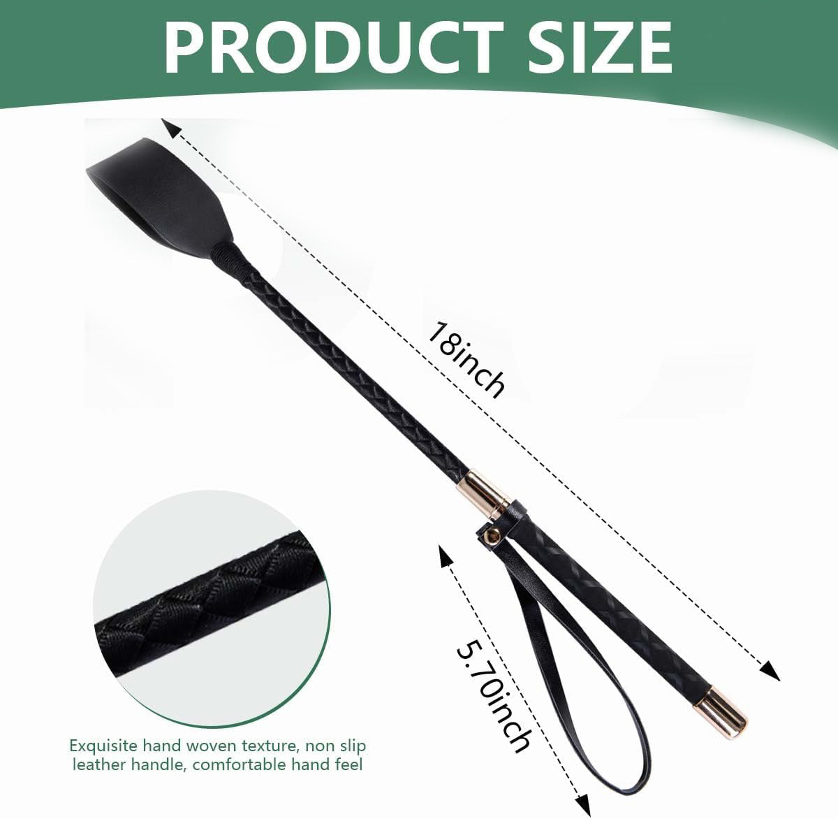 18” PU Leather Riding Crop – Braided Anti-Slip Handle with Wrist Strap for Equestrian Training