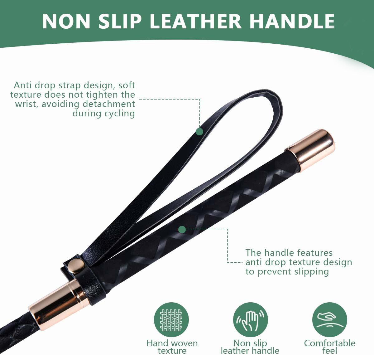 18” PU Leather Riding Crop – Braided Anti-Slip Handle with Wrist Strap for Equestrian Training