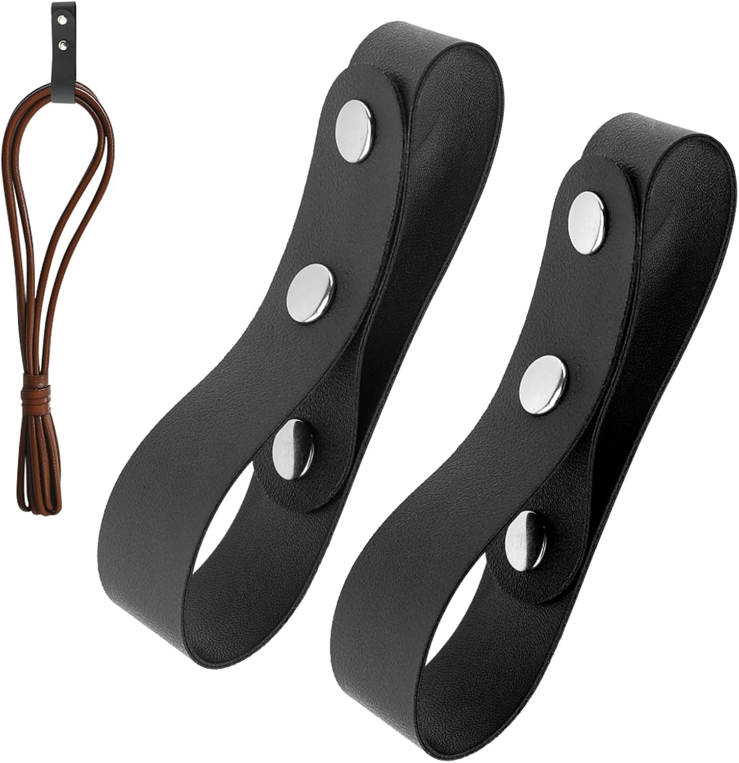 Whip Holster Set (2-Pack) | Durable Snap Loop Belt Holder | Fits Most Whip Handles | PU Leather Belt Strap in Black