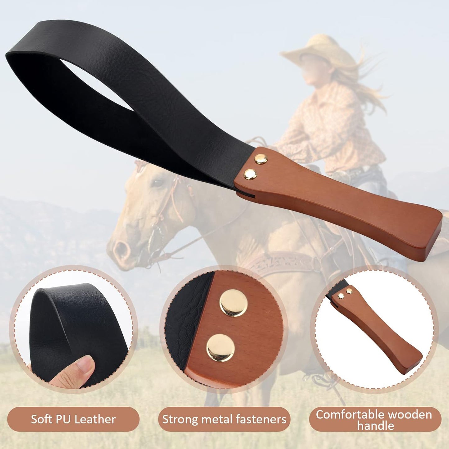 19-Inch Leather Paddle Strap with Wooden Handle – Durable Double-Layer Design for Performance & Training Use