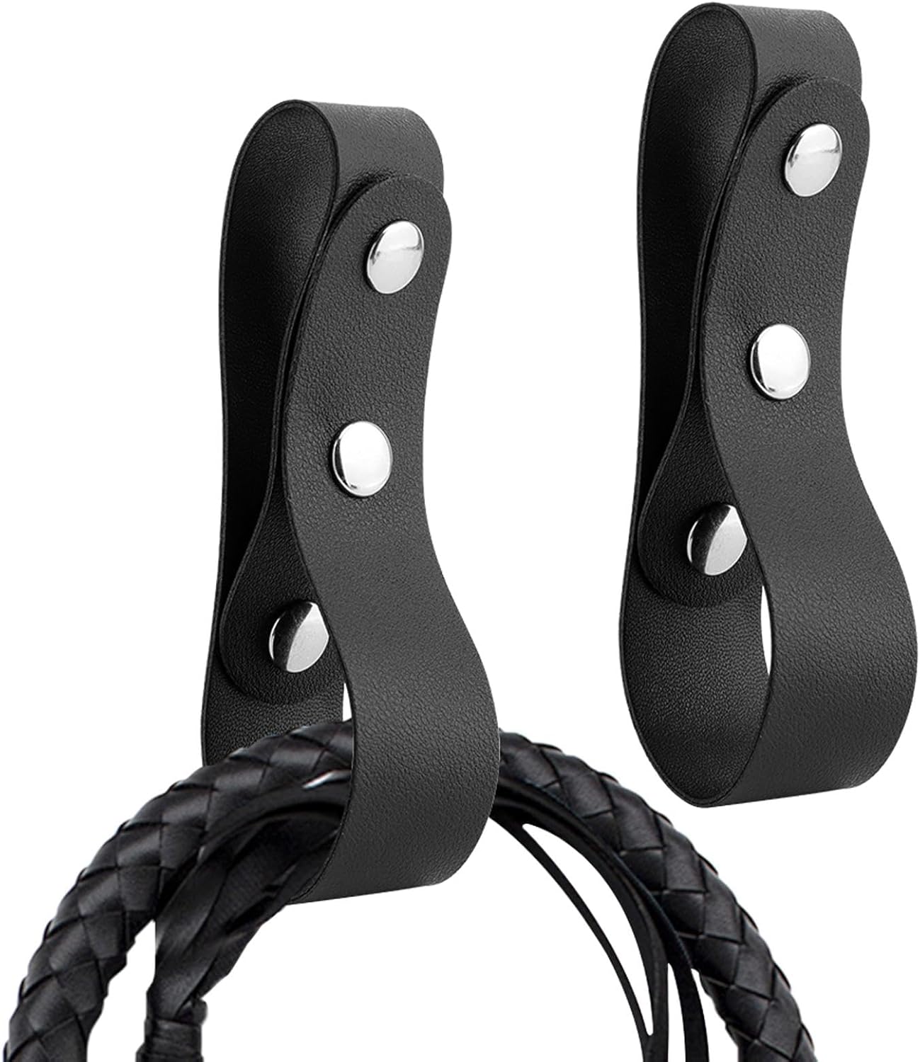 Whip Holster Set (2-Pack) | Durable Snap Loop Belt Holder | Fits Most Whip Handles | PU Leather Belt Strap in Black