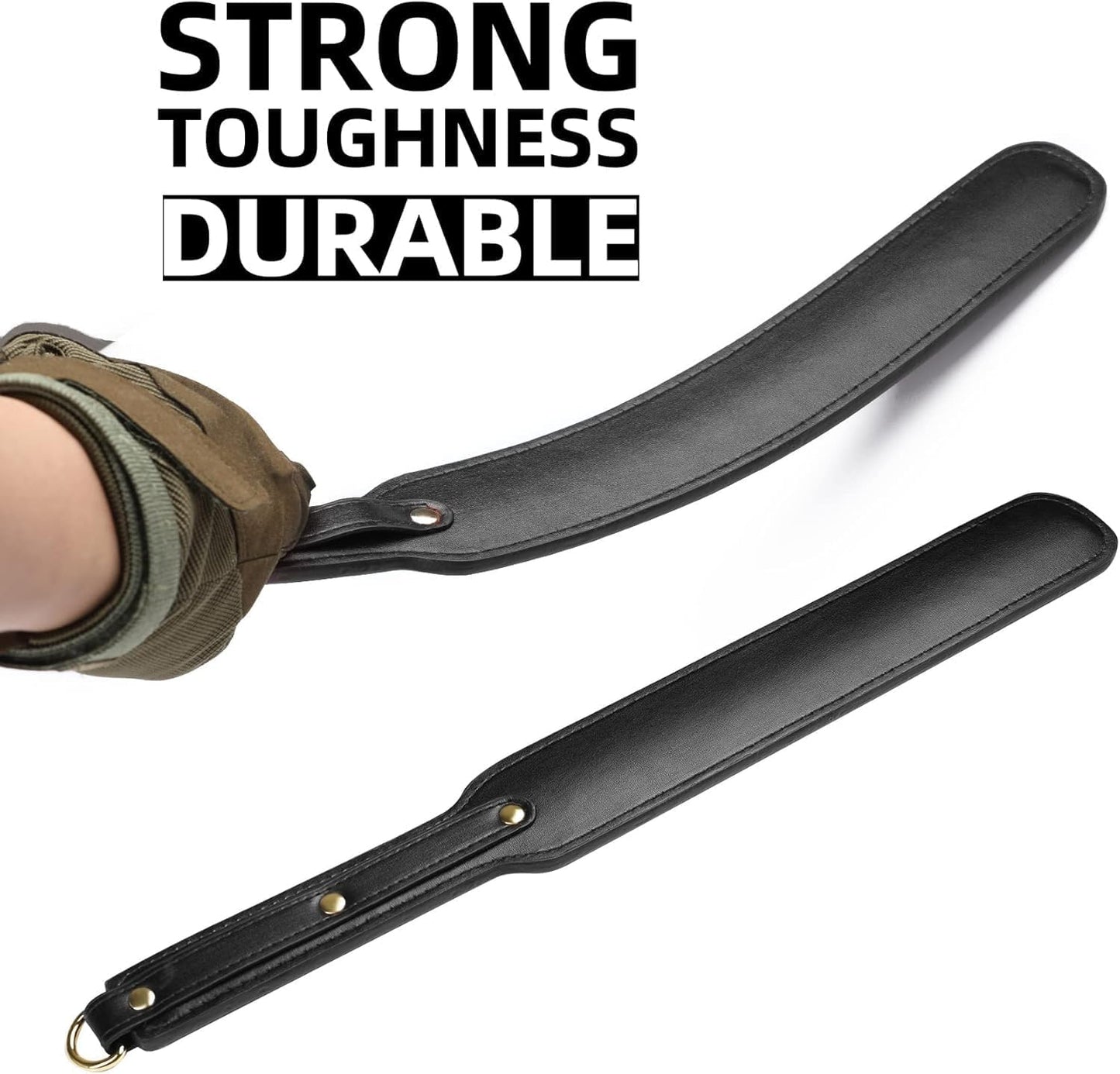 16.5-Inch Synthetic Leather Paddle – Double Layer Impact Paddle with Metal Rivet Ring (Black)