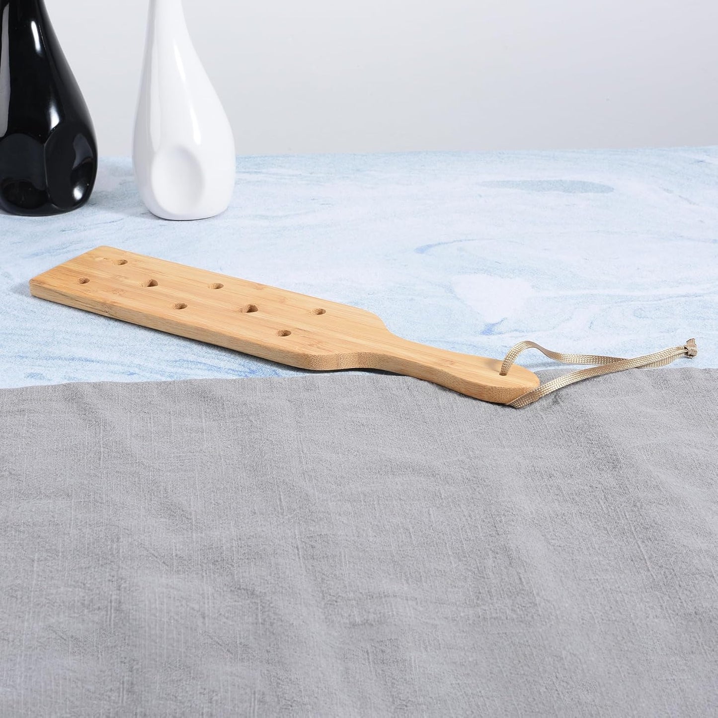 Natural Bamboo Slotted Spanking Paddle | Solid Wood Design with Ventilation Holes | 13.3 inch Long with Wrist Strap | Durable and Lightweight