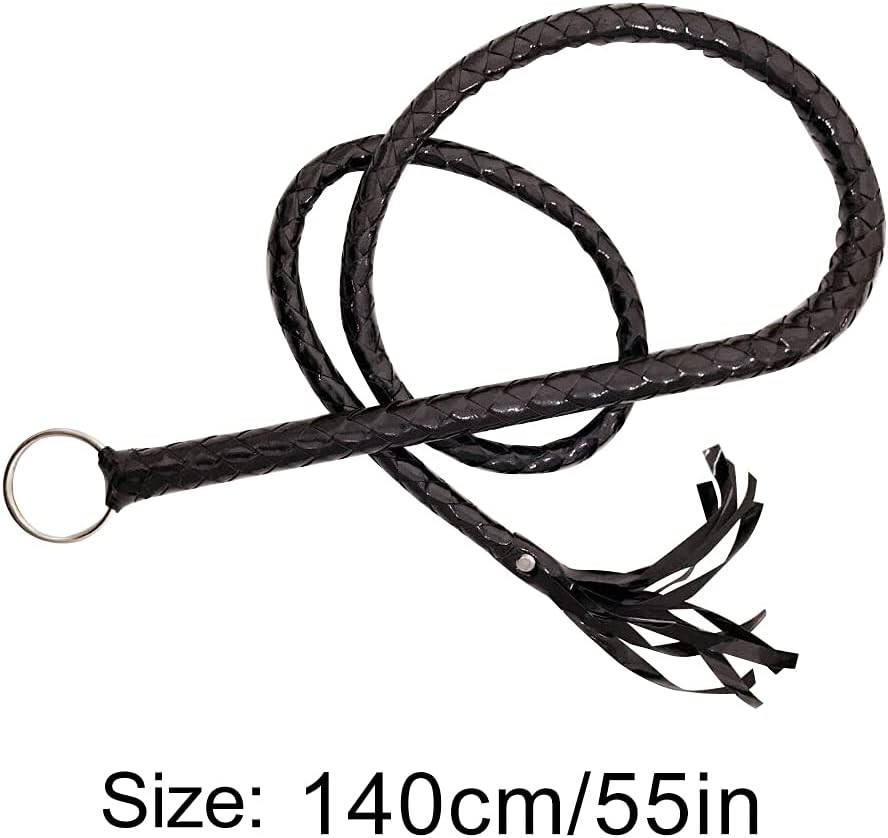 55” Braided Faux Leather Whip – Handwoven Training & Performance Prop with Hanging Ring