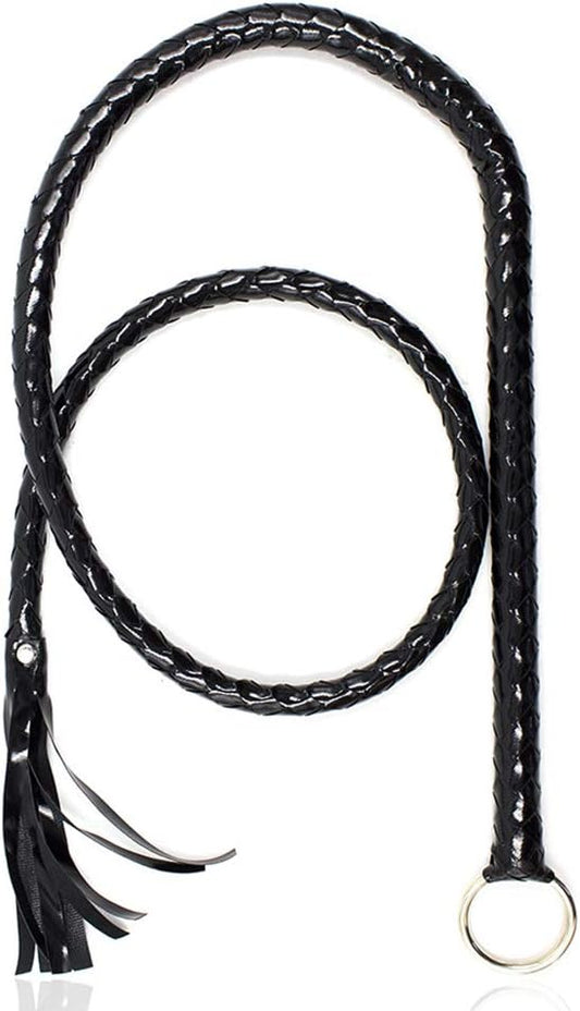55” Braided Faux Leather Whip – Handwoven Training & Performance Prop with Hanging Ring