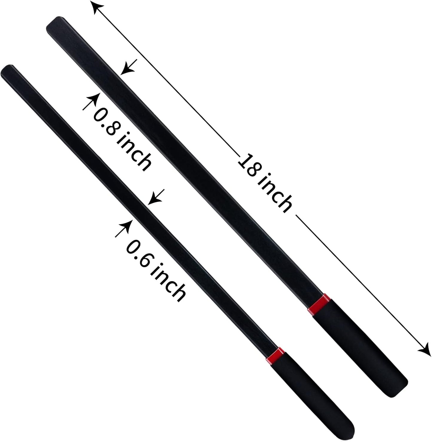 18-Inch Black Spanking Rods Set of 2 | Lightweight Square Shaft | Anti-Slip Grip Handles | 0.6" & 0.8" Width | Durable Training Tools