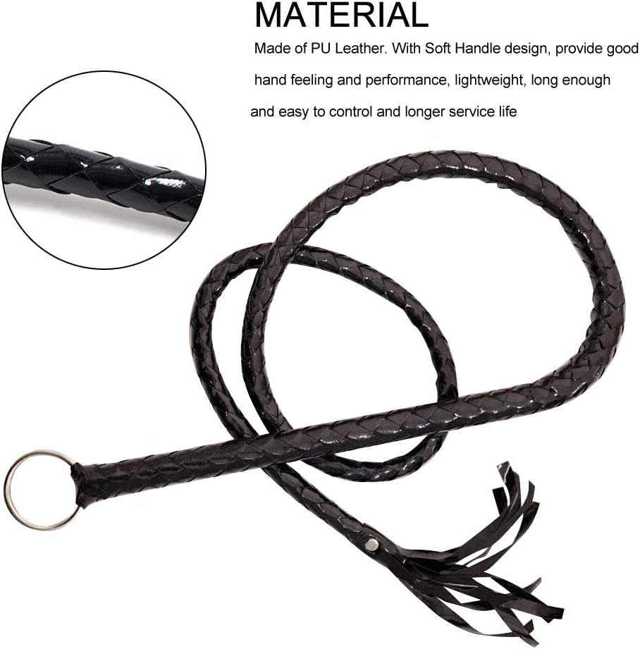 55” Braided Faux Leather Whip – Handwoven Training & Performance Prop with Hanging Ring