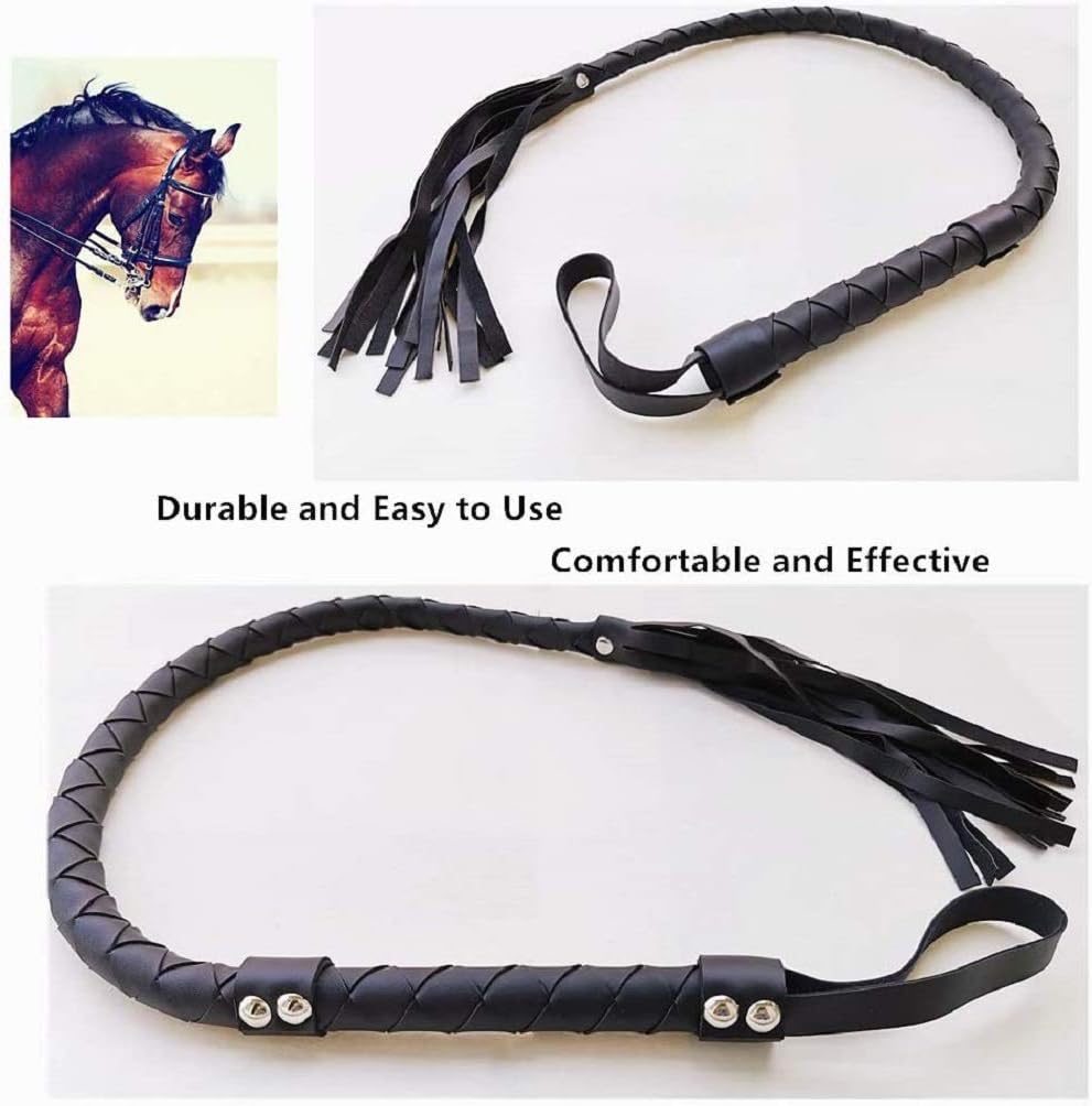 36-Inch Braided Leather Tassel Whip – Handcrafted PU Horse Riding Performance Whip