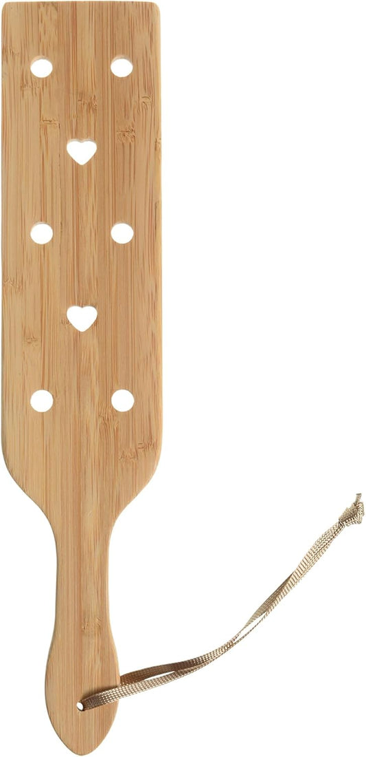 Natural Bamboo Slotted Spanking Paddle | Solid Wood Design with Ventilation Holes | 13.3 inch Long with Wrist Strap | Durable and Lightweight