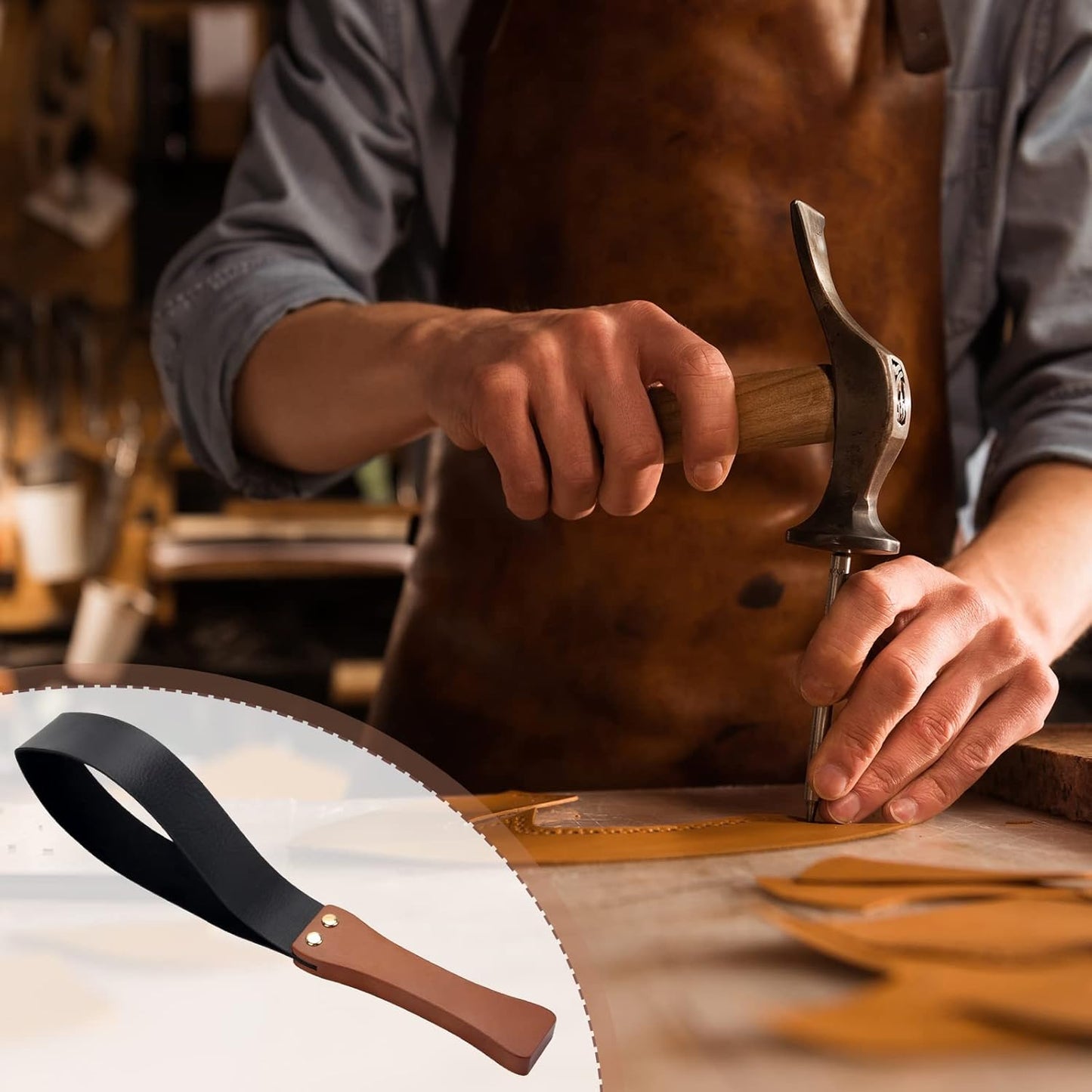 19-Inch Leather Paddle Strap with Wooden Handle – Durable Double-Layer Design for Performance & Training Use