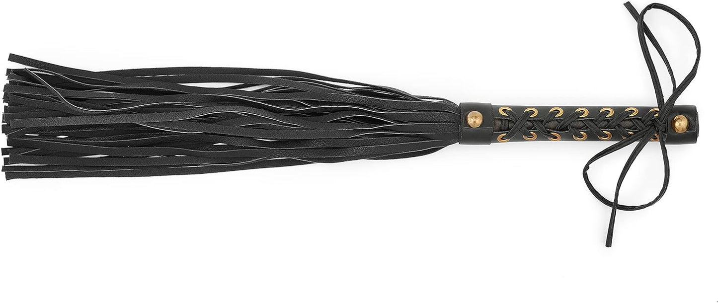 18-Inch Faux Leather Flogger Whip – Soft Eco Leather Tails with Stylish Laced Handle for Stage, Costume & Display Use