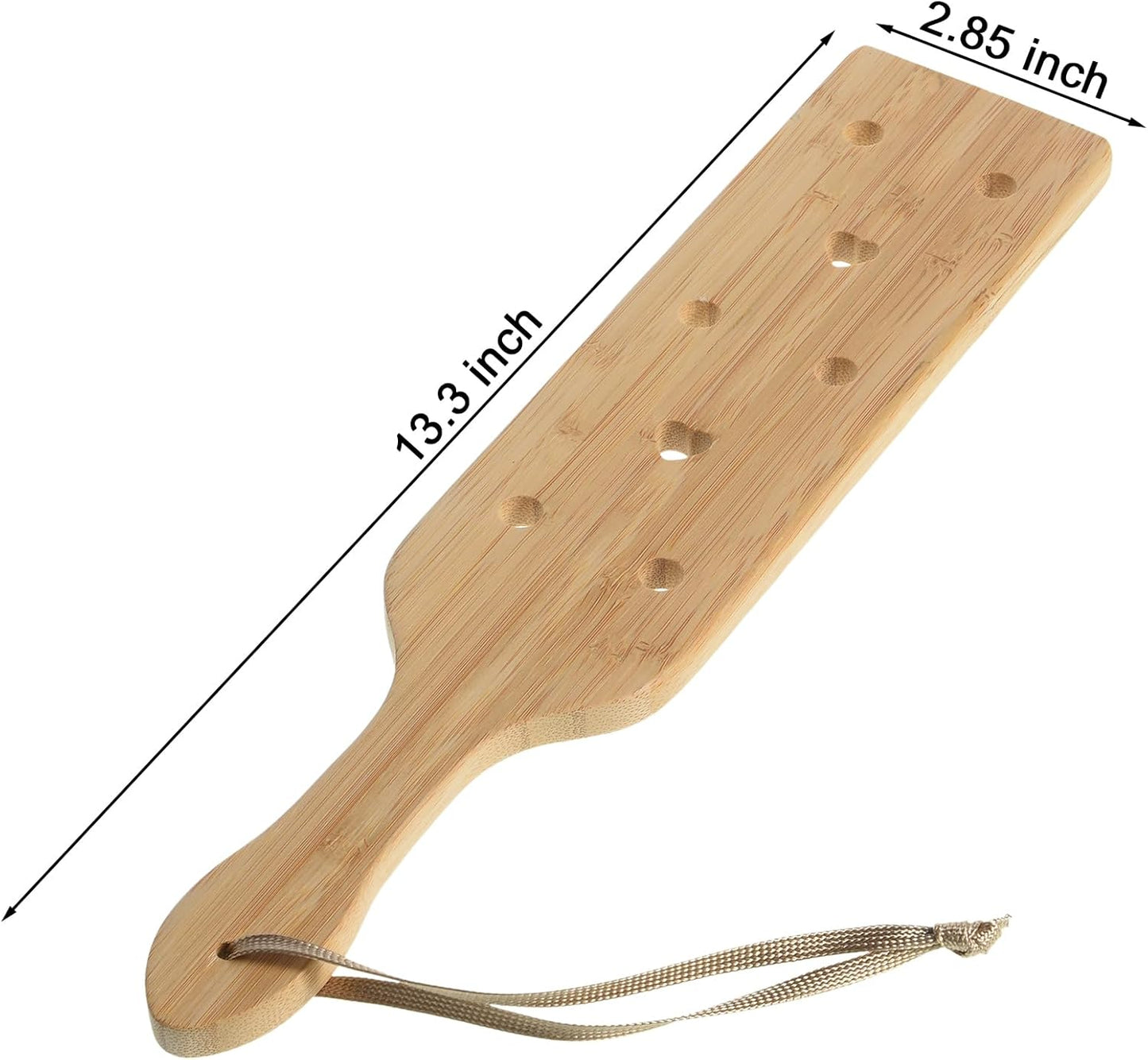 Natural Bamboo Slotted Spanking Paddle | Solid Wood Design with Ventilation Holes | 13.3 inch Long with Wrist Strap | Durable and Lightweight
