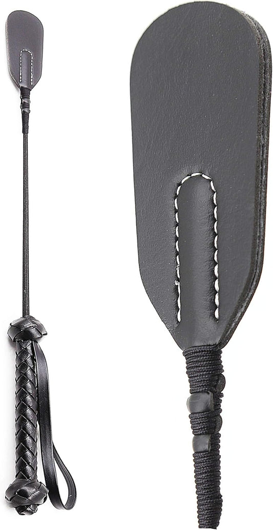 17-Inch Leather Slapper Crop | Braided Handle & Thick Paddle Tip | Lightweight & Flexible | Durable Impact Tool with Comfortable Grip