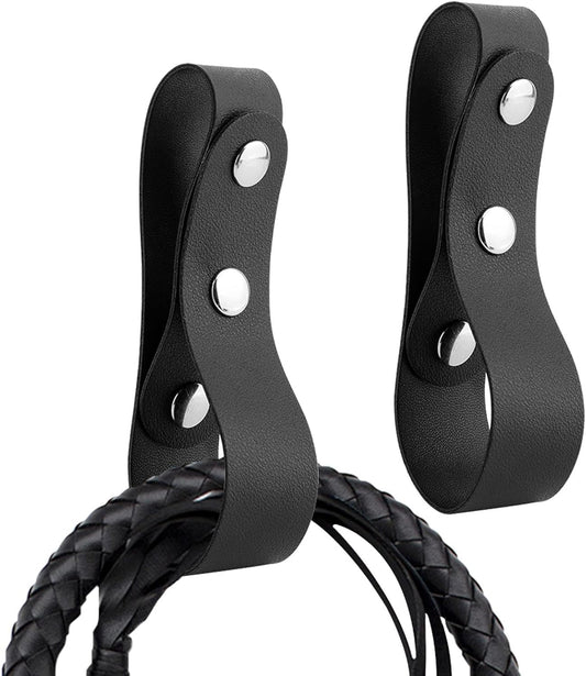 Whip Holster Set (2-Pack) | Durable Snap Loop Belt Holder | Fits Most Whip Handles | PU Leather Belt Strap in Black