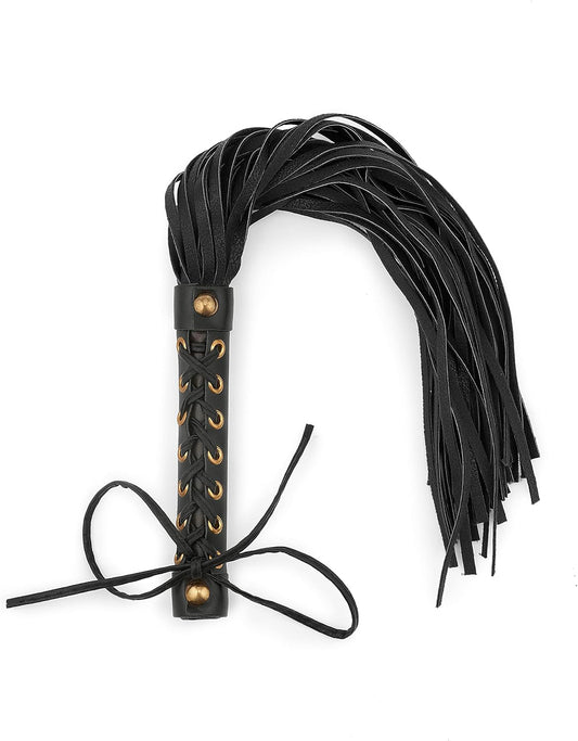 18-Inch Faux Leather Flogger Whip – Soft Eco Leather Tails with Stylish Laced Handle for Stage, Costume & Display Use