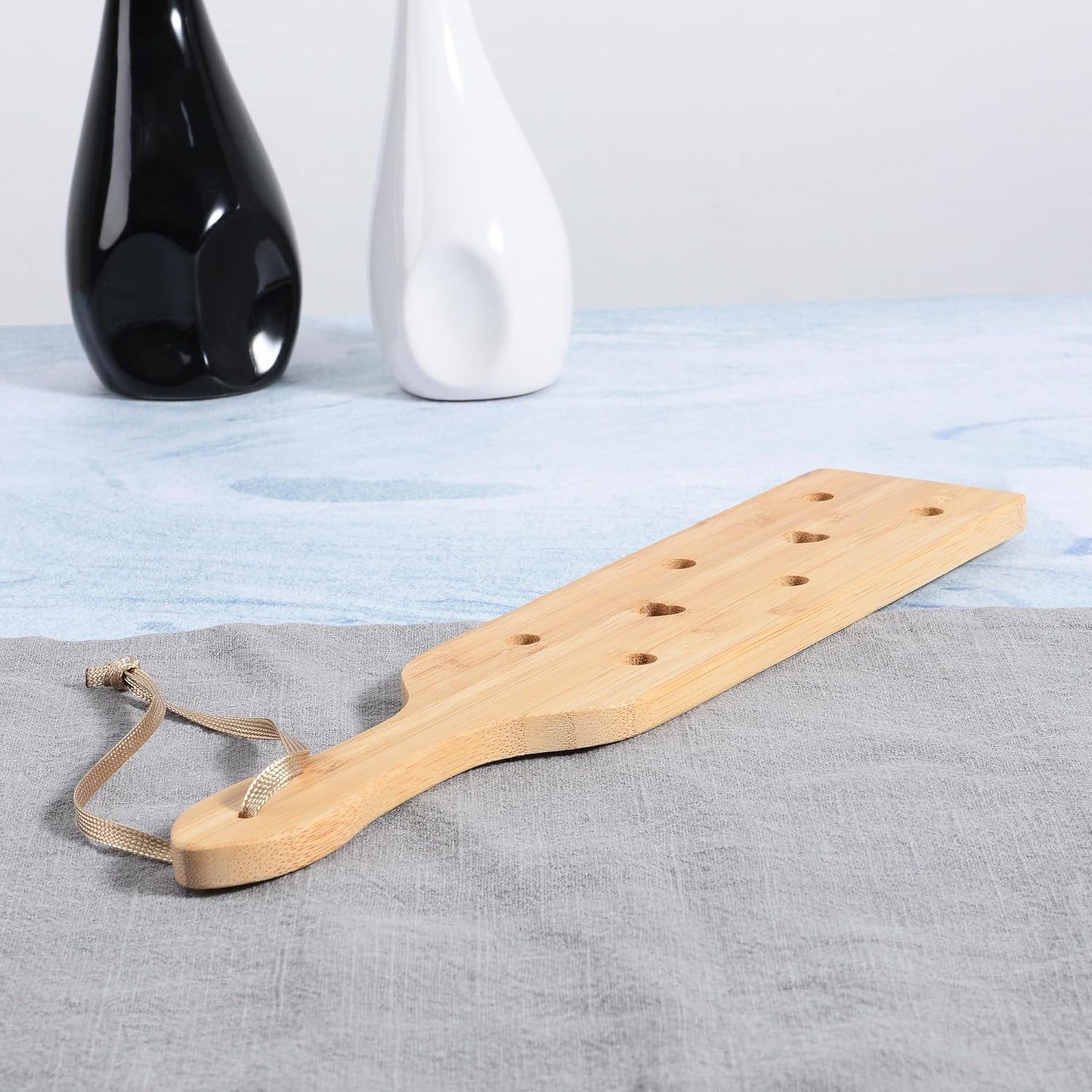 Natural Bamboo Slotted Spanking Paddle | Solid Wood Design with Ventilation Holes | 13.3 inch Long with Wrist Strap | Durable and Lightweight